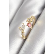 Ebijuteri Pirinç Gold Renk Pembe Zirkon Taşlı Yıldız Model Kadın Yüzük