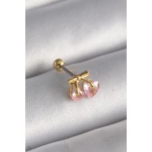 Ebijuteri 316L Çelik Gold Renk Pembe Zirkon Taşlı Kalp Tragus Piercing