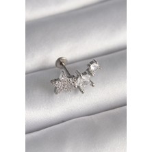 Ebijuteri 316L Çelik Gümüş Renk Zirkon Taşlı Yıldız Model Tragus Piercing