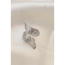 Ebijuteri Ayarlamalı Silver Renk Metal Zirkon Taşlı Kanat Yüzük