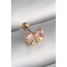 Ebijuteri 316L Çelik Gold Renk Pembe Zirkon Taşlı Fiyonk Tragus Piercing