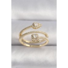 Ebijuteri Pirinç Gold Renk Zirkon Taşlı Ok Model Vıp Seri Kadın Yüzük