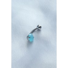Ebijuteri 316L Cerrahi Çelik Mavi Taşlı Göbek Piercing