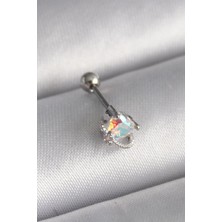 Ebijuteri 316L Çelik Gümüş Renk Zirkon Taşlı Kalp Tragus Piercing