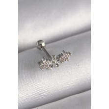 Ebijuteri 316L Çelik Gümüş Renk Zirkon Taşlı Çiçek Tragus Piercing