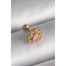 Ebijuteri 316L Çelik Gold Renk Zirkon Taşlı Kalp Tragus Piercing