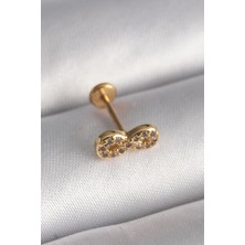 Ebijuteri 316L Çelik Gold Renk Zirkon Taşlı Sonsuzluk Model Tragus Piercing
