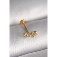 Ebijuteri 316L Çelik Gold Renk Zirkon Taşlı Yıldız Model Tragus Piercing