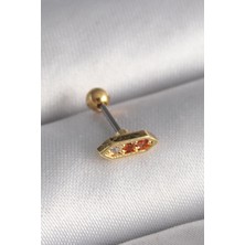 Ebijuteri 316L Çelik Gold Renk Turuncu Zirkon Taşlı Tragus Piercing