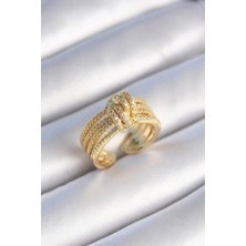 Ebijuteri Pirinç Gold Renk Zirkon Taşlı Düğüm Model Kadın Yüzük