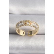 Ebijuteri Pirinç Gold Renk Zirkon Taşlı Yıldız Işleme Vıp Seri Kadın Yüzük