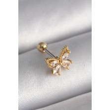 Ebijuteri 316L Çelik Gold Renk Zirkon Taşlı Kelebek Tragus Piercing