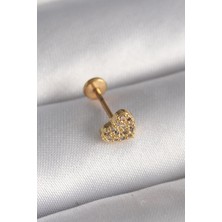 Ebijuteri 316L Çelik Gold Renk Zirkon Taşlı Kalp Model Tragus Piercing