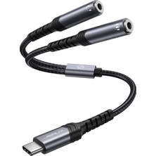 Jsaux Type-C Jackı Kulaklık Ayırıcı Aux Adaptörü [28 Cm] USB C - Çift 3,5 mm Jak Ayırıcı Ses Y Kablosu iPhone 16/15 Pro Max Plus, Huawei P40, Galaxy S24 S23 S22 Ultra, Piksel Grisi ile Uyumlu CM0017