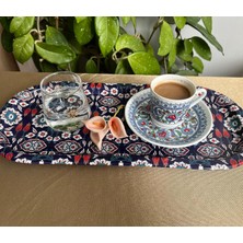 Anfora Life Ikili Lale Çini Desenli Çelik Kahve,çay Servis TEPSİSİ(34X15 cm )