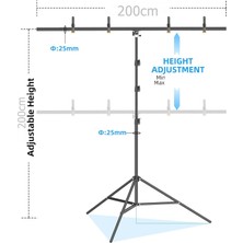 Tianya 200*200CM T Stand Bar Fon Perde Pvc Background Backdrop Çekim Standı T-Shape