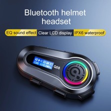 Q08 LCD Ekran 5.3 Uyumlu Motosiklet Su Geçirmez Kask Kulaklık  Işıklı Motorsiklet Fm