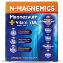 N-Magnemics Magnezyum ( Taurat, Sitrat, Bisglisinat, Malat Tuzları )+Vitamin B6 Içeren 60 Kapsül