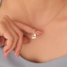 Nox Jewelry 14 Ayar Altın Mikron Kaplama Yelkenli Tekne Gümüş Kolye – İki Renkli Deniz Temalı Tasarım CN00410