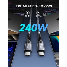 Jsaux 3 Metre 240W Usb-C - Usb-C Kablosu 100 Watt Uyumlu Type-C Hızlı Şarj MacBook Pro Air, iPad Pro Air, Dell, iPhone 16/16 Pro Max, iPhone 15 Serisi, Samsung Galaxy S24/S22/S21 ile Uyumlu CC0042