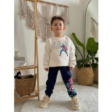 Sacro Kids Beyaz Marvel Baskılı Eşofman-Sweatshirt 3 İplik Şardonlu Kışlık Erkek Çocuk Takım