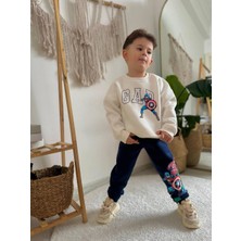 Sacro Kids Beyaz Marvel Baskılı Eşofman-Sweatshirt 3 İplik Şardonlu Kışlık Erkek Çocuk Takım