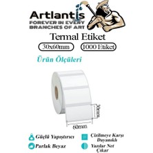 Artlantis 30X60 mm Barkod Etiketi Yapışkanlı 6 Adet Rulo Etiket Termal Barkot Terazi Etiketi 1000 Li Barkod Yazıcılarına Uyumludur