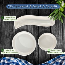 Evovi 3' Lü Mat Beyaz Kahvaltılık & Sosluk & Çerezlik Takımı (Keramika)