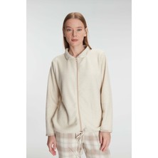 Aria's Closet Fermuarlı Uzun Kol Sweatshirt Pantolon Takım Viskon ve Pamuklu Pijama Takımı