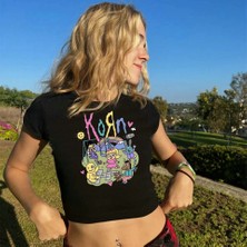 Gossip Team  Rock Serisi Korn Siyah Crop
