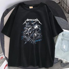 Gossip Team Metallica Knight Skull Baskılı Siyah Oversize T-Shirt