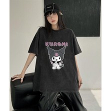 Gossip Team Kuromi Be Quiet Baskılı Vintage Yıkamalı Oversize Eskitme T-Shirt
