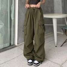 Gossip Team   Yeşil Tactical Paraşüt Kumaş Kargo Cepli Oversize Unisex Pantolon