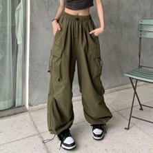 Gossip Team   Yeşil Tactical Paraşüt Kumaş Kargo Cepli Oversize Unisex Pantolon