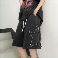 Gossip Team  Star Patch Detay Streetwear Yıkamalı Kot Kısa Şort