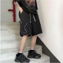 Gossip Team  Star Patch Detay Streetwear Yıkamalı Kot Kısa Şort