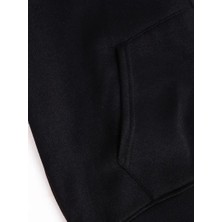 Cute Cat Baskılı Oversize Fermuarlı Siyah Unisex Kapüşonlu Hırka
