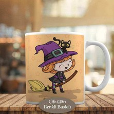 Asilmeydan Süpürgeli Uçan Cadı ve Kedisi Baskılı Kupa Bardak HEDIYELIK-8487