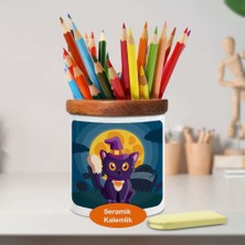 Asilmeydan Hallowen Kostümlü Kedi Ahşap Seramik Kalemlik - 2147927569