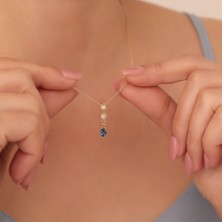 Nox Jewelry 925 Ayar Altın Kaplama Taş Sallantılı Modern Gümüş Kolye - CNS00575