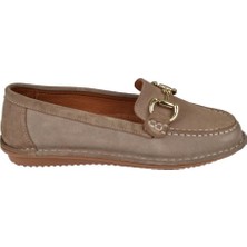 Beety 224 Hakiki Rok Deri Taba & Bej Ortopedik Tokalı Kadın Loafer Babet