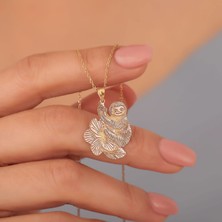 Nox Jewelry 14 Ayar Altın Mikron Kaplama Folivora (Tembel Hayvan) Gümüş Kolye – Doğa Temalı Tasarım- CN00382
