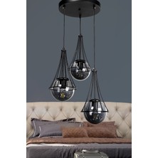 Woodhub Lapis 3.lü Siyah-Füme Glop Camlı Avize