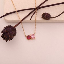 Nox Jewelry 14 Ayar Altın Kaplama Çift Doğum Taşlı Sen ve Ben Gümüş Kolye - CNS00595