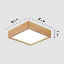 Woodhub Ahşap Çerçeve Tavan LED Aydınlatma Avize 30*30  cm  Salon Yatak Odası Mutfak 6500K Beyaz Işık Kare