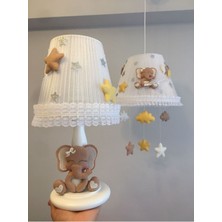 Woodhub Bebek Çocuk Odası Avize Abajur Fil Kahve Krem Sarı Balonlu