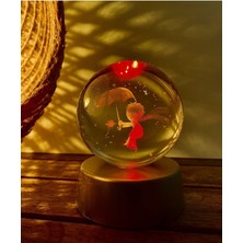 Nidage 3D Şemsiyeli Küçük Prens Renkli Işıklı Kristal Cam Küre  Cam Küre