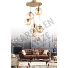 Woodhub Sarkıt Tepsi Eskitme 6'lı Bal Top Camlı Aşağı Bakan Avize