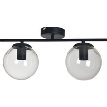 Woodhub Nika Modern Salon - Mutfak - Yatak Odası Siyah Şeffaf Cam Modern 2 Li Avize