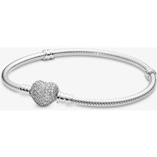 Pandora Pavé Kalp Klipsli Bileklik 590727CZ-22 cm